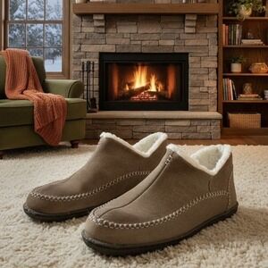 Sorel Manawan II Mens Slippers Size 9 Brown Suede Leather Faux Fur Moc HouseShoe